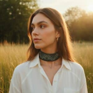 Choker bordado en pedrería y lentejuelas color turquesa, modelo Liora – Traselvelo