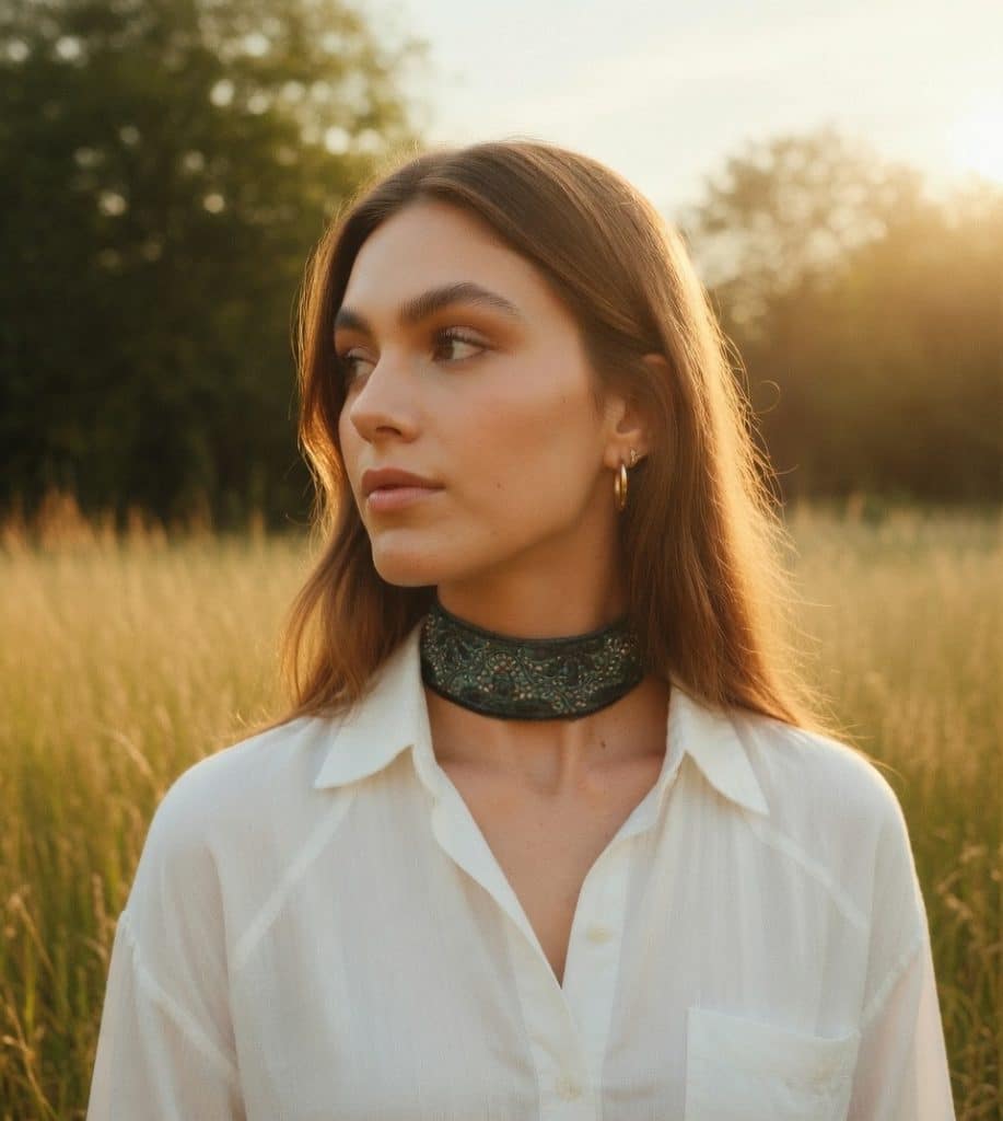 Choker bordado en pedrería y lentejuelas color turquesa, modelo Liora – Traselvelo