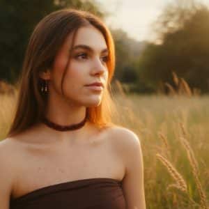 Choker de cinta roja con lentejuelas ovaladas, modelo Elva – Traselvelo