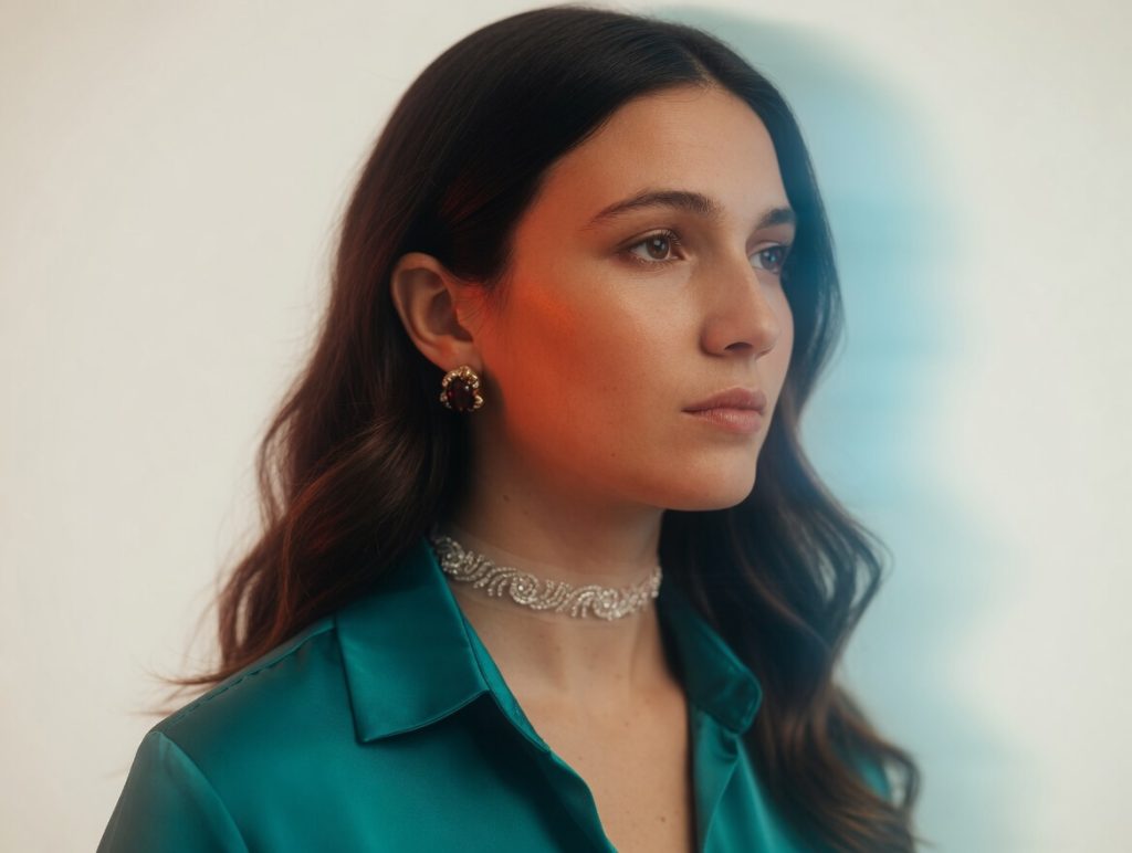 Choker de tul transparente bordado en pedrería plateada, modelo Sira – Traselvelo