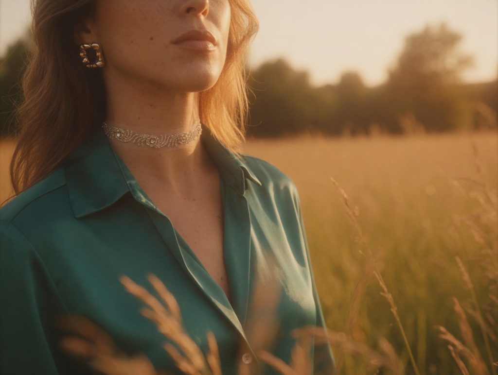 Choker de tul transparente bordado en pedrería plateada, modelo Sira – Traselvelo