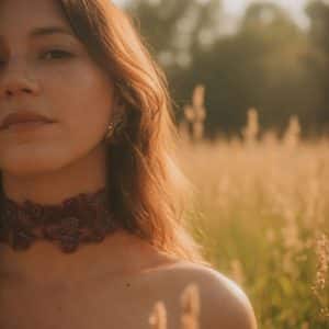 Choker de encaje con flores de lentejuelas color granate, modelo Flora – Traselvelo