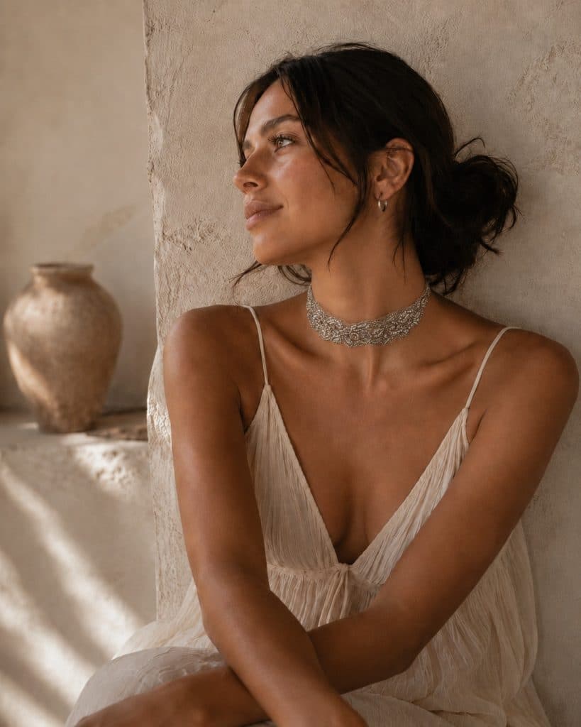 Choker joya tipo gargantilla de encaje bordado con pedrería y cristales, modelo Zoa – Traselvelo