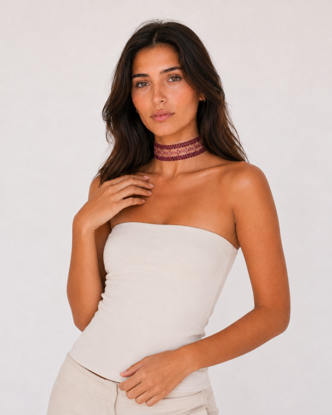 Choker de encaje bordado color burdeos, modelo Vega – Traselvelo