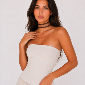 Choker de encaje bordado color marrón, modelo Vega – Traselvelo